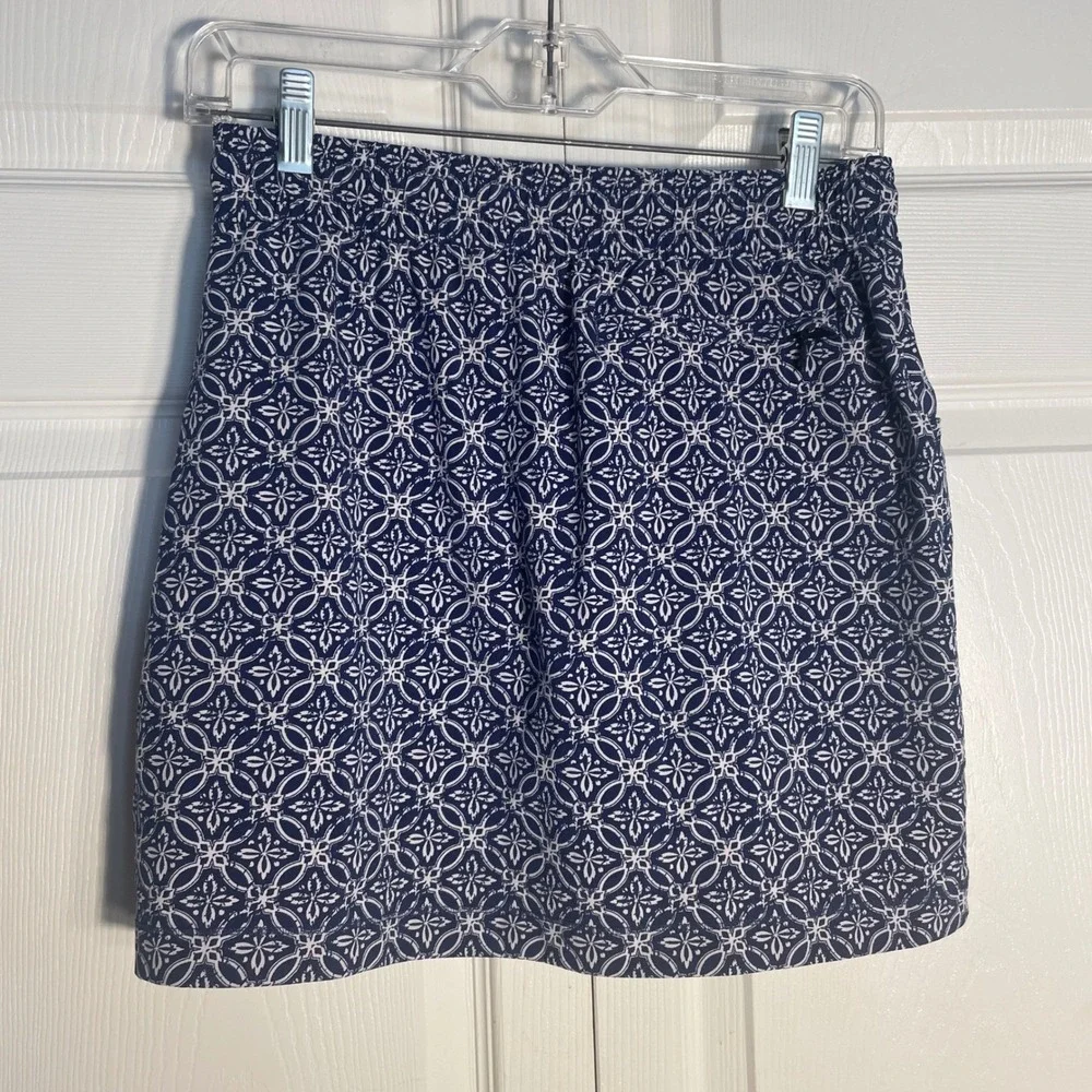 T By Talbots‎ Wrap Skort P Blue White Geometric Print Shorts Pockets Drawstring - Picture 4 of 10